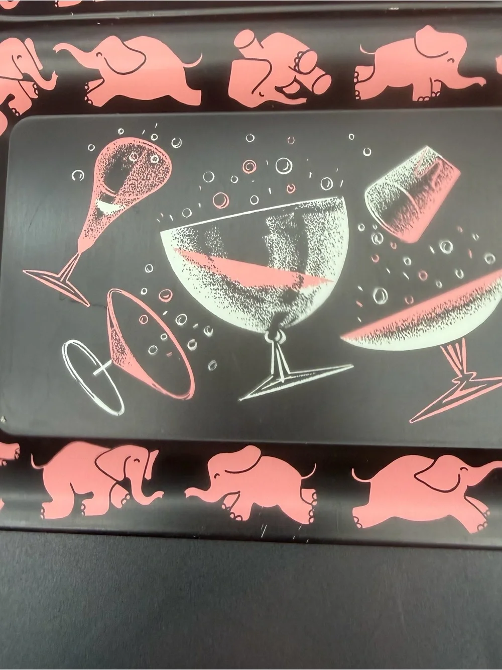 Vintage Pink Elephant Cocktail Serving Trays - Set of 4